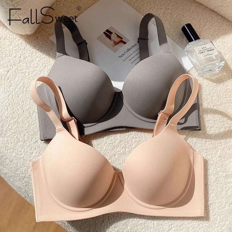 Fallsweet Nữ Push Up Bra Mềm Underwire Liền Mạch Chống Chảy xệ Brassiere B C D Cup Áo Ngực Đỏ